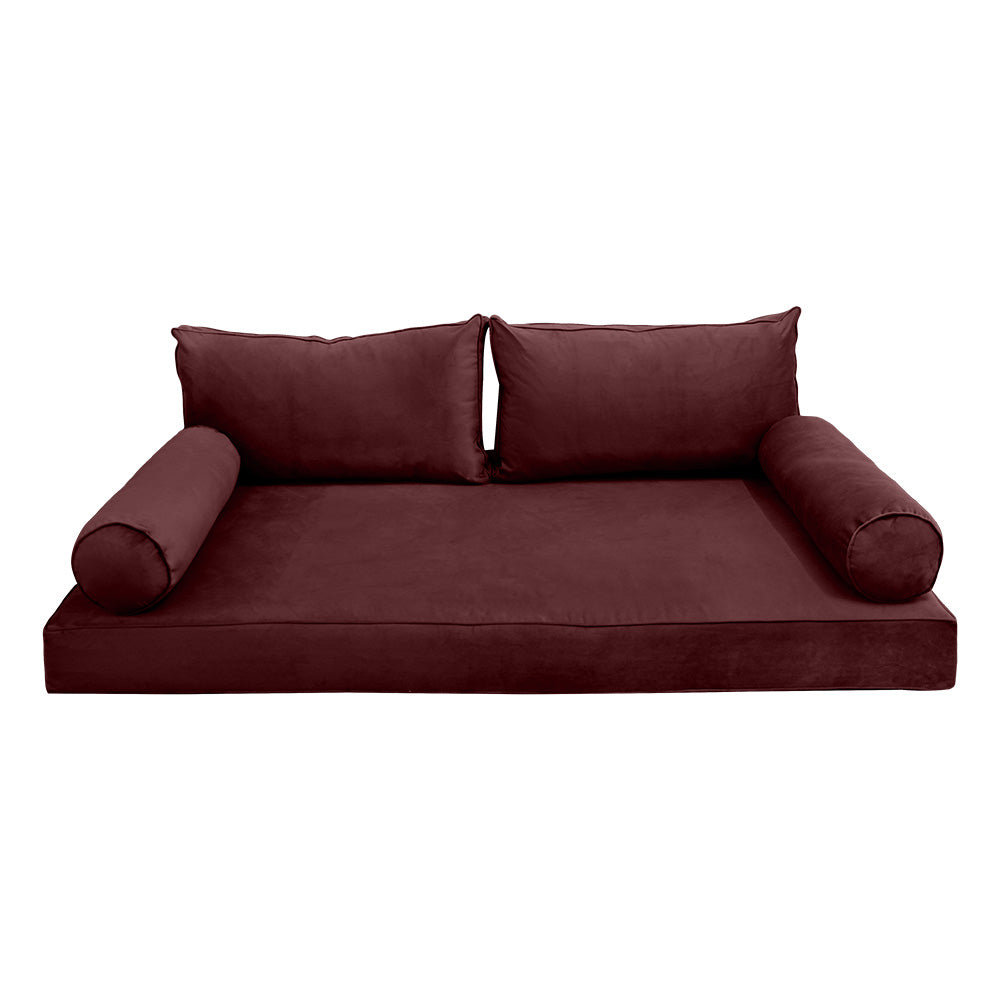 STYLE V2 - Velvet Indoor Daybed Mattress Bolster Backrest Cushion Pillow Complete Set