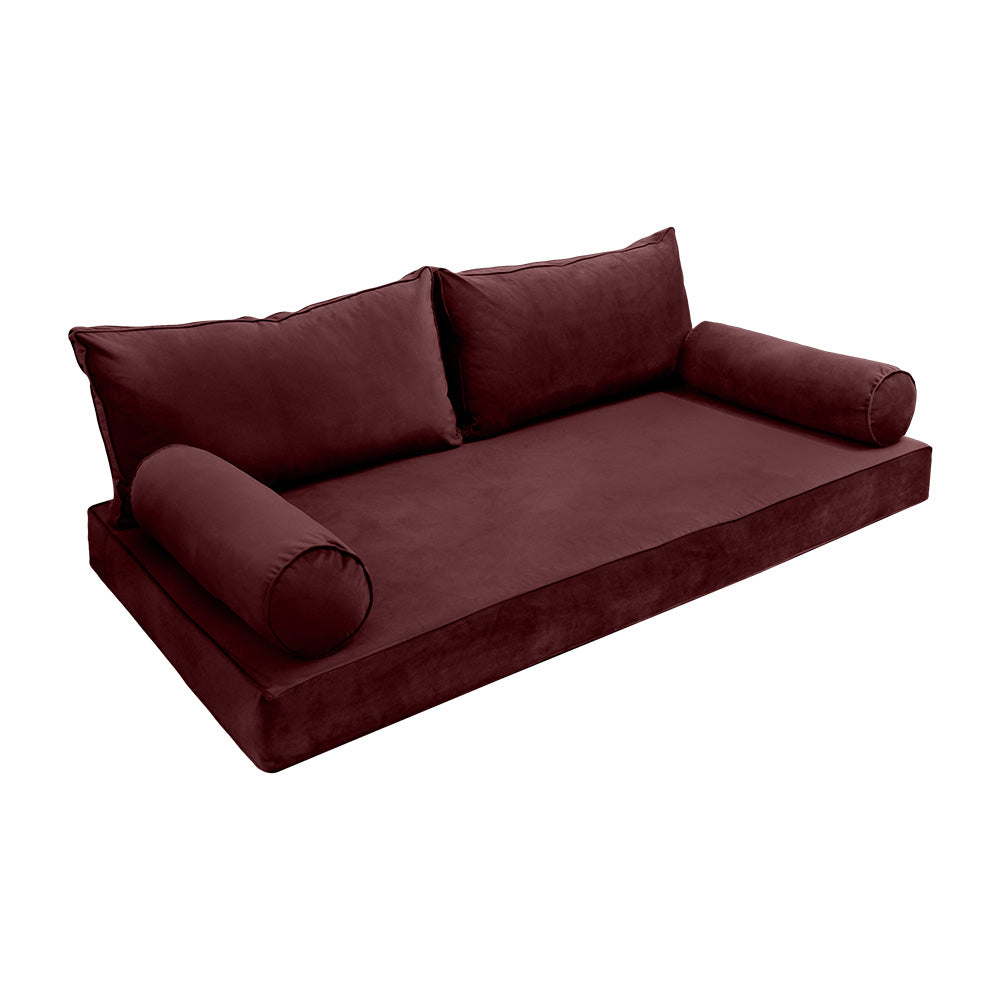 STYLE V2 - Velvet Indoor Daybed Mattress Bolster Backrest Cushion Pillow Complete Set