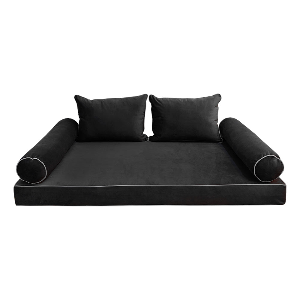 STYLE V4 - Velvet Indoor Daybed Mattress Bolster Backrest Cushion Pillow |COVERS ONLY|