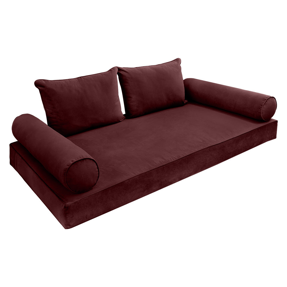 STYLE V4 - Velvet Indoor Daybed Mattress Bolster Backrest Cushion Pillow Complete Set