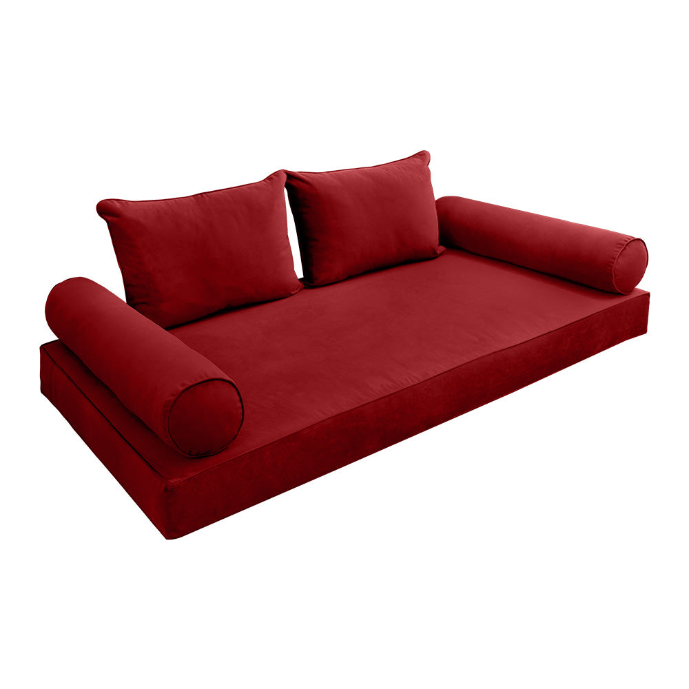 STYLE V4 - Velvet Indoor Daybed Mattress Bolster Backrest Cushion Pillow Complete Set