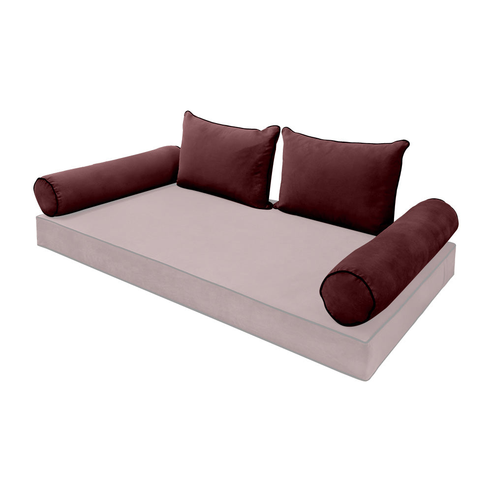 STYLE V4 - Velvet Indoor Daybed Bolster Backrest Cushion Pillow |COVERS ONLY|