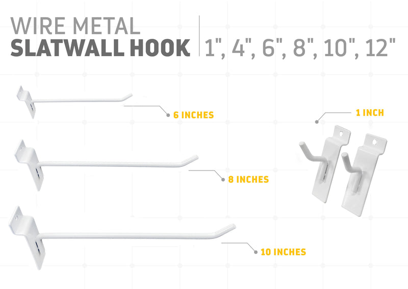 Slatwall Hooks Retail Display Wire Metal Hanger 1",4",6",8",10",12"