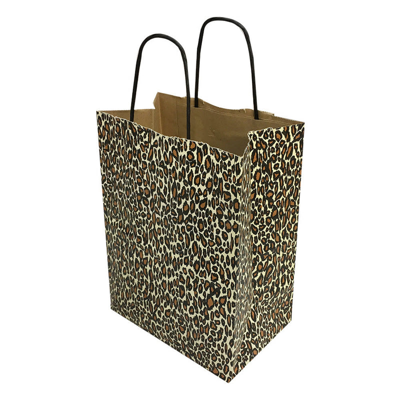 10 PC 8" Cub Gift Bags With Handles LEOPARD Printed Kraft Paper Recycled Retail Supplies