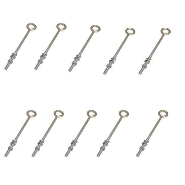 10 PC Forge Style Marine Stainless Steel 1/2" x 10" Turned Eye Bolt Nut and Washers  250 Lb Cap.