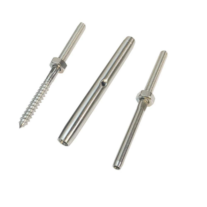 10 PC Stainless Steel Tensioner for Cable Railing with Lag Screw Swage 1/8" Cable
