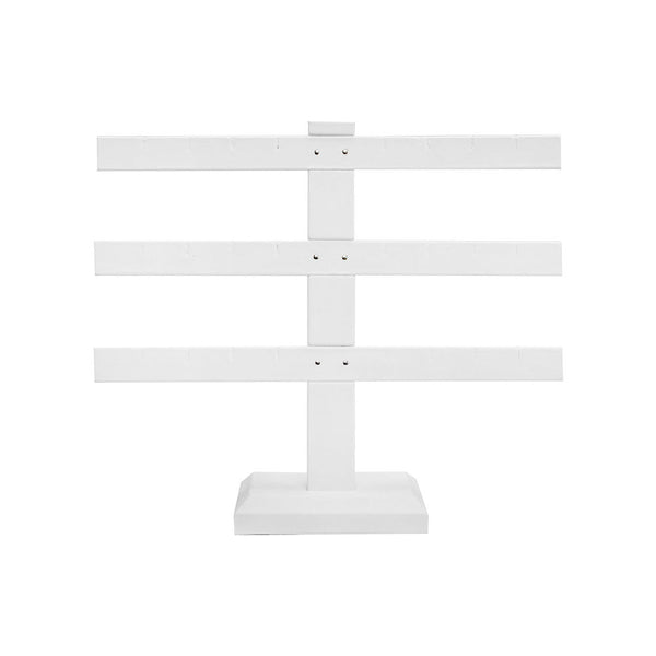 10'' x 9'' White Faux Leather 3 Bars Earring Stand Display Jewelry Showcase Leatherette