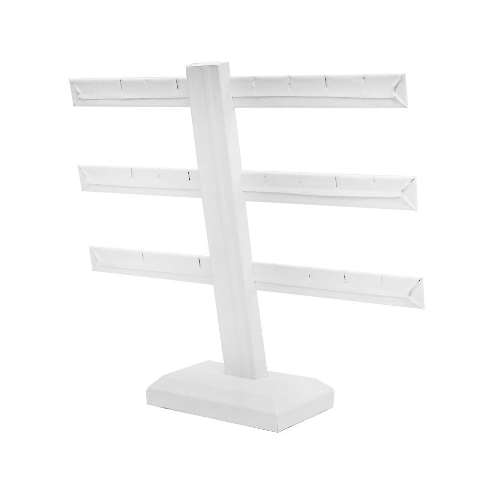 10'' x 9'' White Faux Leather 3 Bars Earring Stand Display Jewelry Showcase Leatherette