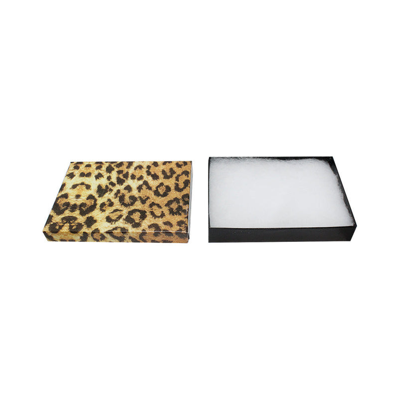100 PC 5-3/8" x 3-7/8" Gift Boxes Jewelry Leopard Print Cotton Filled Batting Cardboard Box