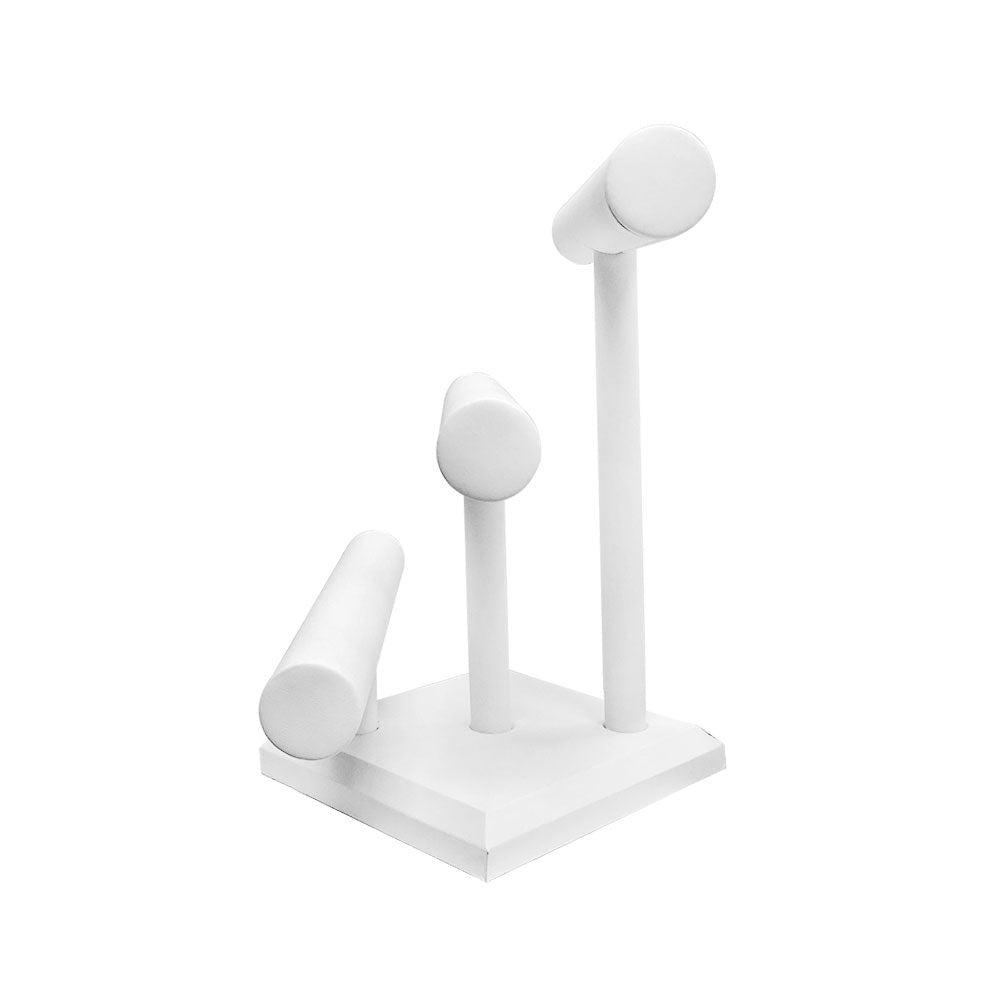 12''W x 13''H White Faux Leather 3 Tier Bar Bracelet Jewelry Display Stand Bangle Watch Retail Fixture