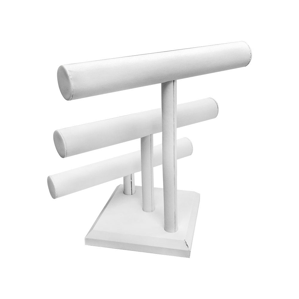 12''W x 13''H White Faux Leather 3 Tier Bar Bracelet Jewelry Display Stand Bangle Watch Retail Fixture
