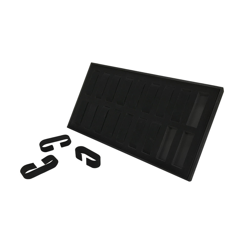 14-3/4'' x 8-1/4'' x 1-1/8'' Black Velvet 18 Slot Watch Tray Jewelry Display