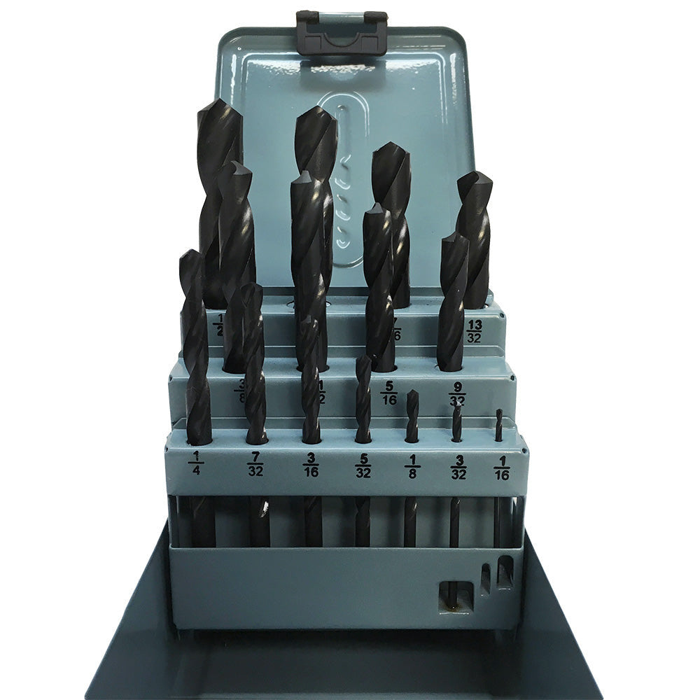15 Pc HSS 1-16 - 1-2" By 32nd Jobber Drill Set Metal Index Straight Shank Drill