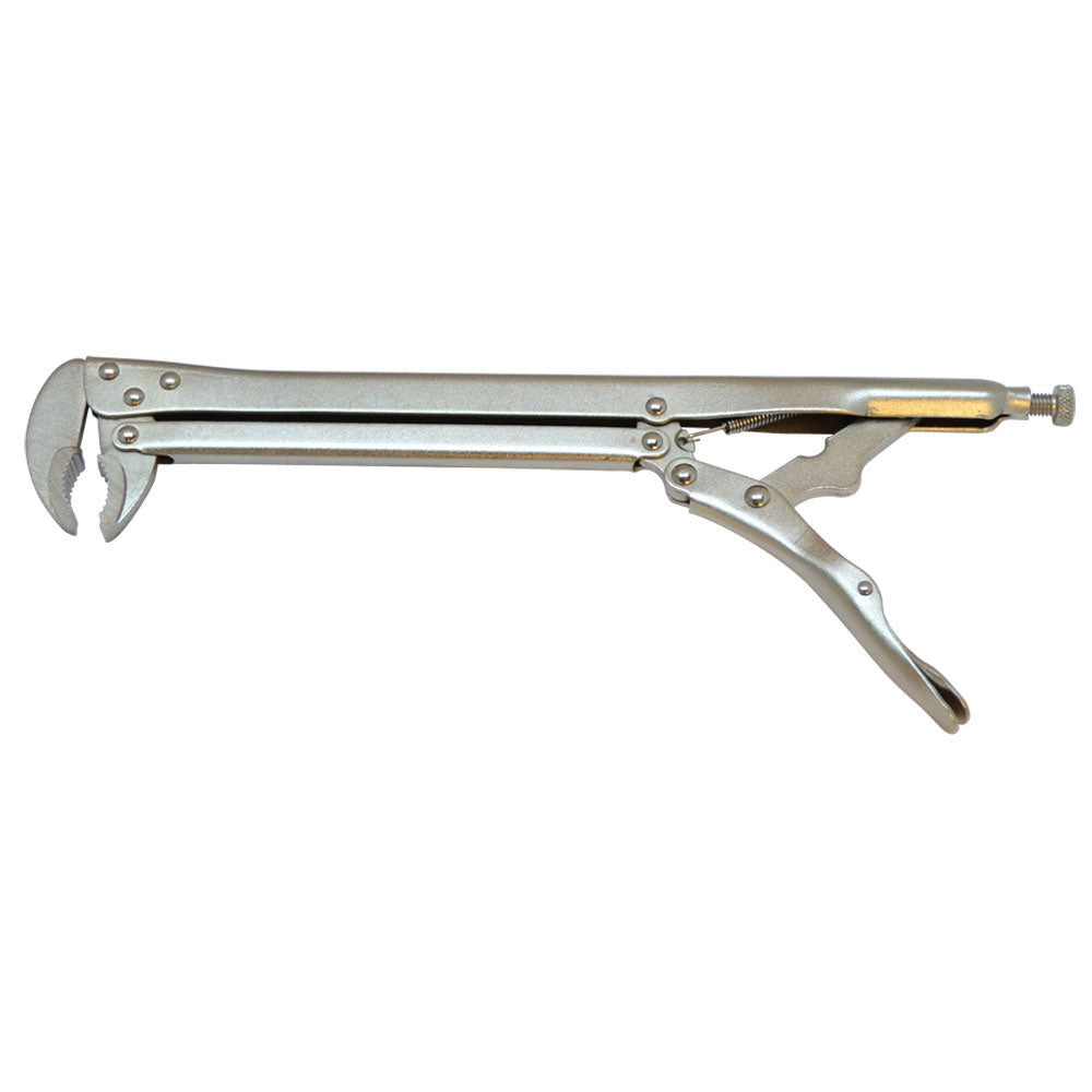 15-inch bent nose locking pliers designed for precision gripping and hard-to-reach areas.