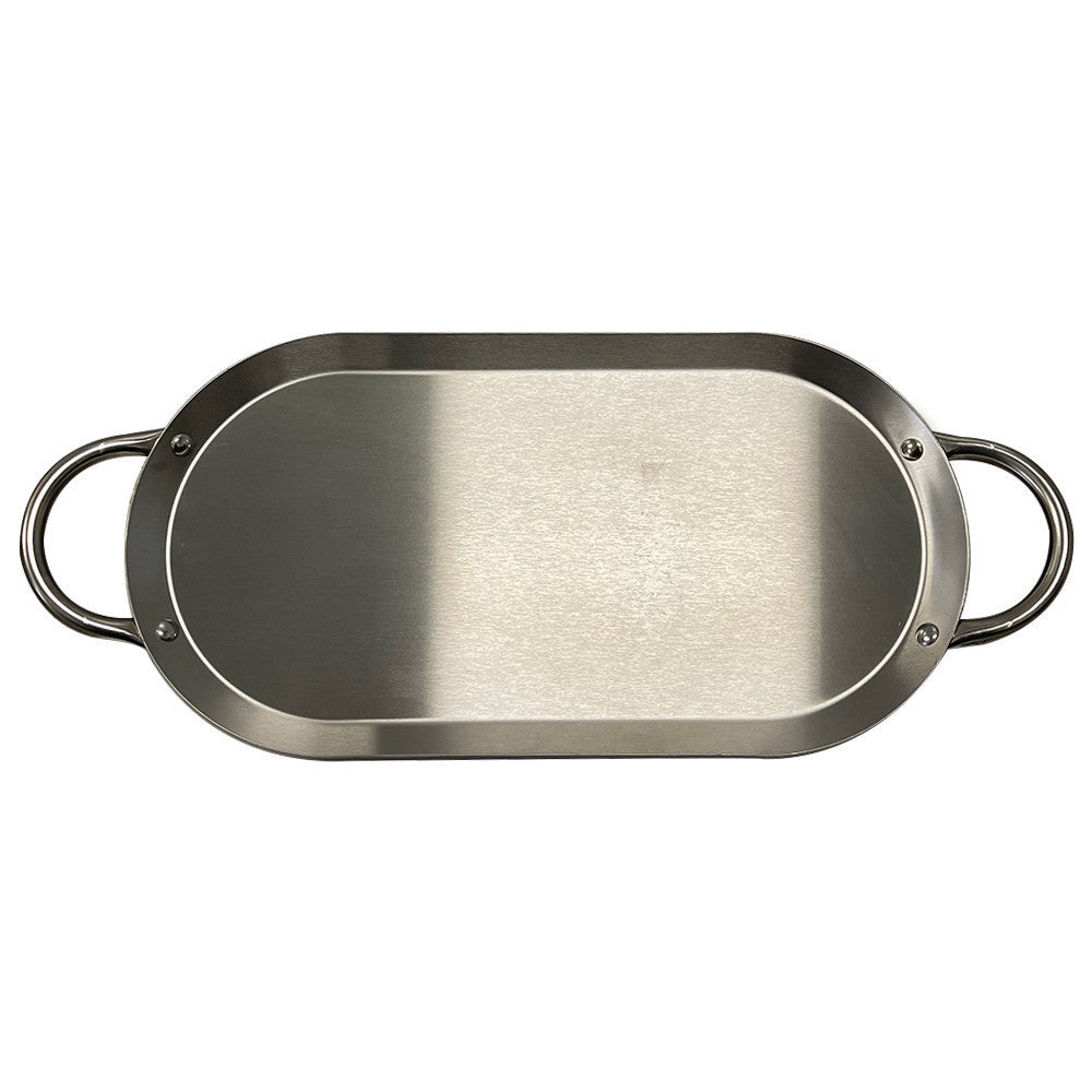 17'' x 8-1/2'' Stainless Steel Oval Serving Platter Ottoman Tray with Handles