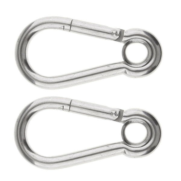 2 Pc 3/8" Boat Marine Stainless Steel Spring Snap Hook With Eyelet Carabiner 400 Lbs Cap. WLL