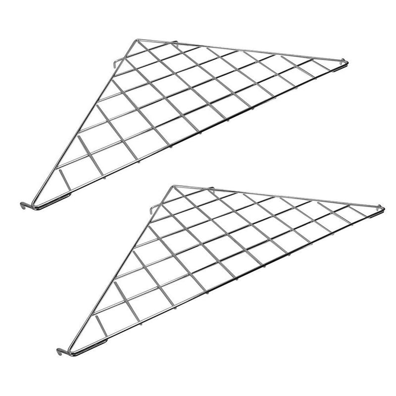 2 Pc Chrome Corner Triangle Wire Grid Shelf Slat Grid Panel 24'' x 24'' x 32''