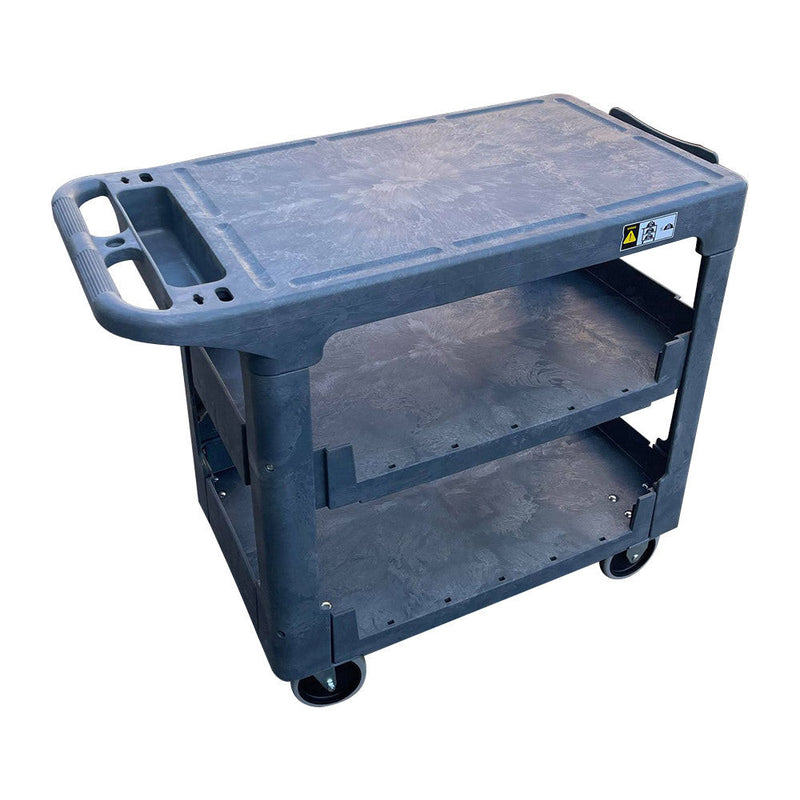 38''L x 19''W x 32-1/2''H Plastic Utility Service Cart 3 Shelf Tool Cart