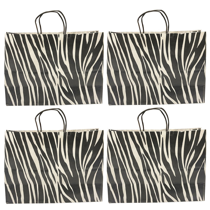 4PC 16" Cub Gift Bags W- Handles Zebra Printed Kraft Paper Recycle Retail Supply