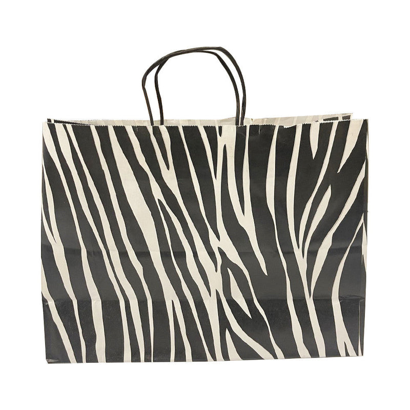 4PC 16" Cub Gift Bags W- Handles Zebra Printed Kraft Paper Recycle Retail Supply