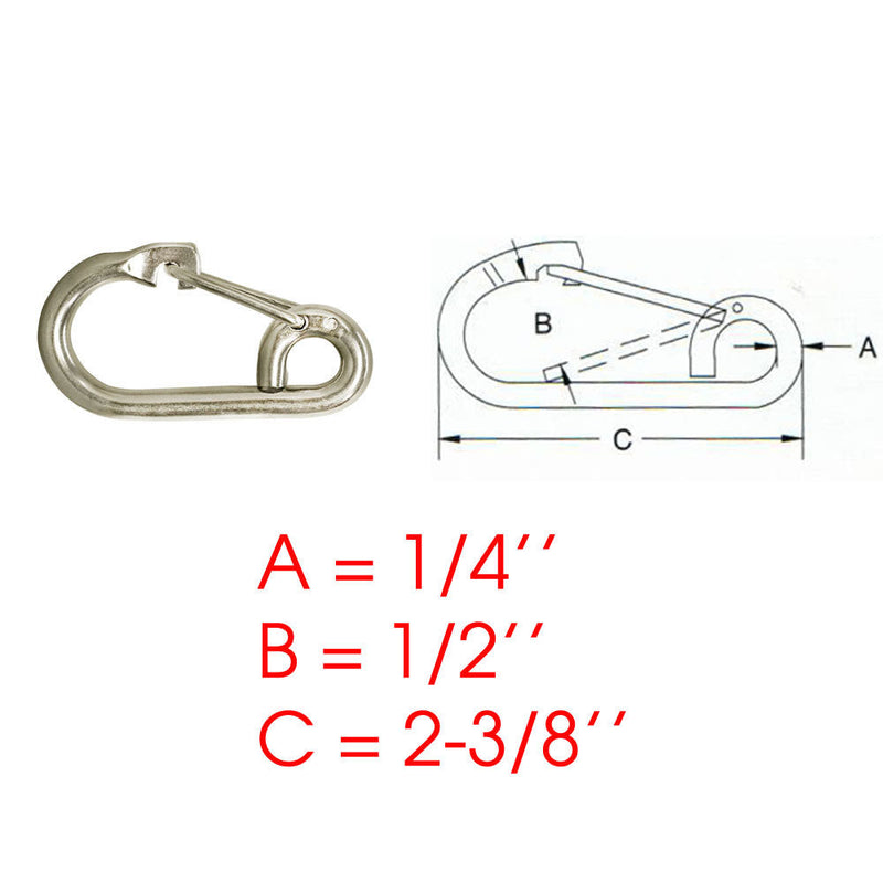 5 Pc 1/4" Stainless Steel Marine Boat Spring Snap Hook Type Harness Clip T316