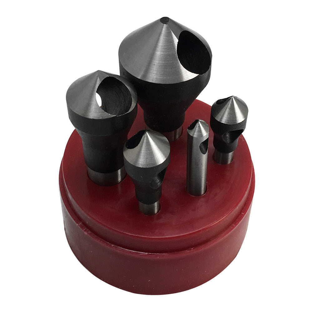 5 Pc 90 Degree Countersinks & Deburring Tool Set #0-4 Straight Shank HSS Zero Flute
