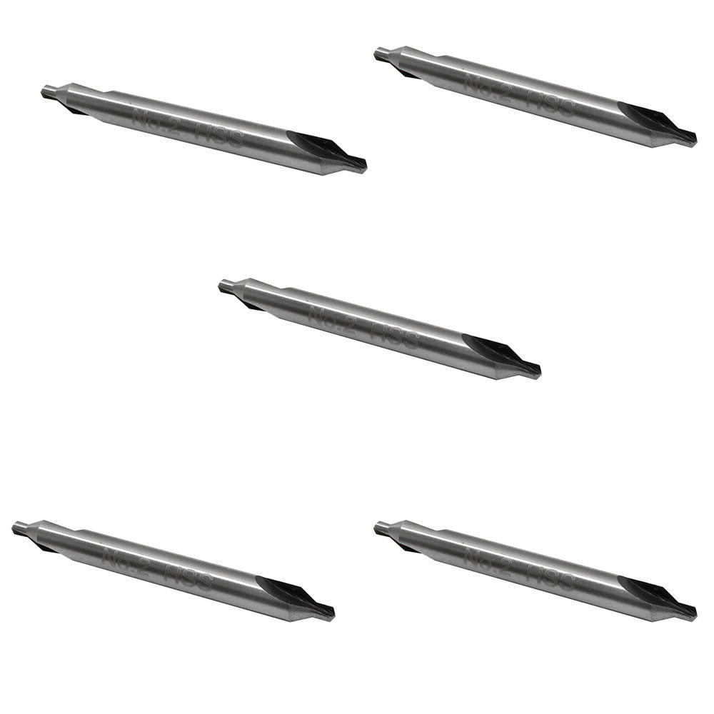 5 Pc HSS No.2 Center Drill Set 60 Degree Combined Bits Drilling