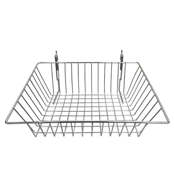 6 PC CHROME 15x12x5 Slatwall Gridwall Pegboard Shallow Front Sloping Basket Display Rack Fixture