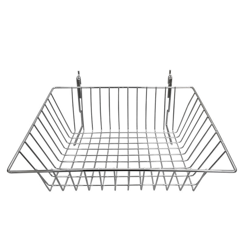 6 PC CHROME 15x12x5 Slatwall Gridwall Pegboard Shallow Front Sloping Basket Display Rack Fixture