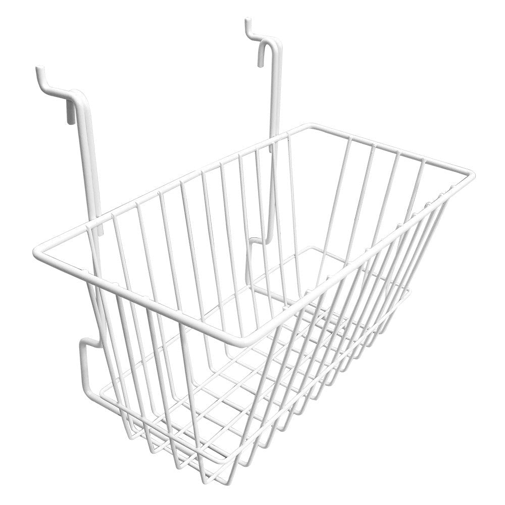 6 Pc WHITE 12x6x6 Slatwall Gridwall Pegboard Narrow Deep Basket Display Rack Fixture