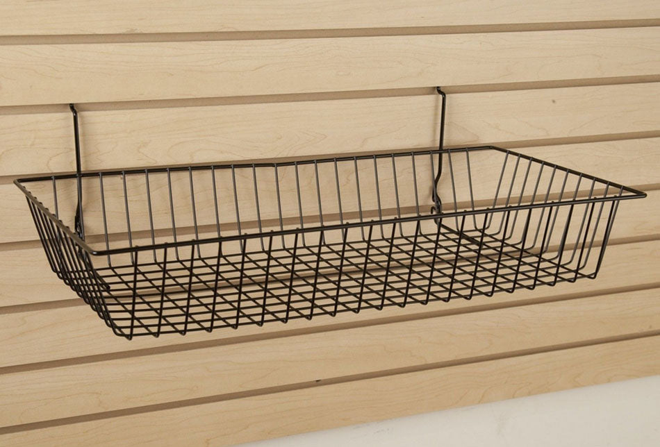 6 Pc White Slatwall Gridwall Pegboard Shallow Basket Display Rack 24x12x4