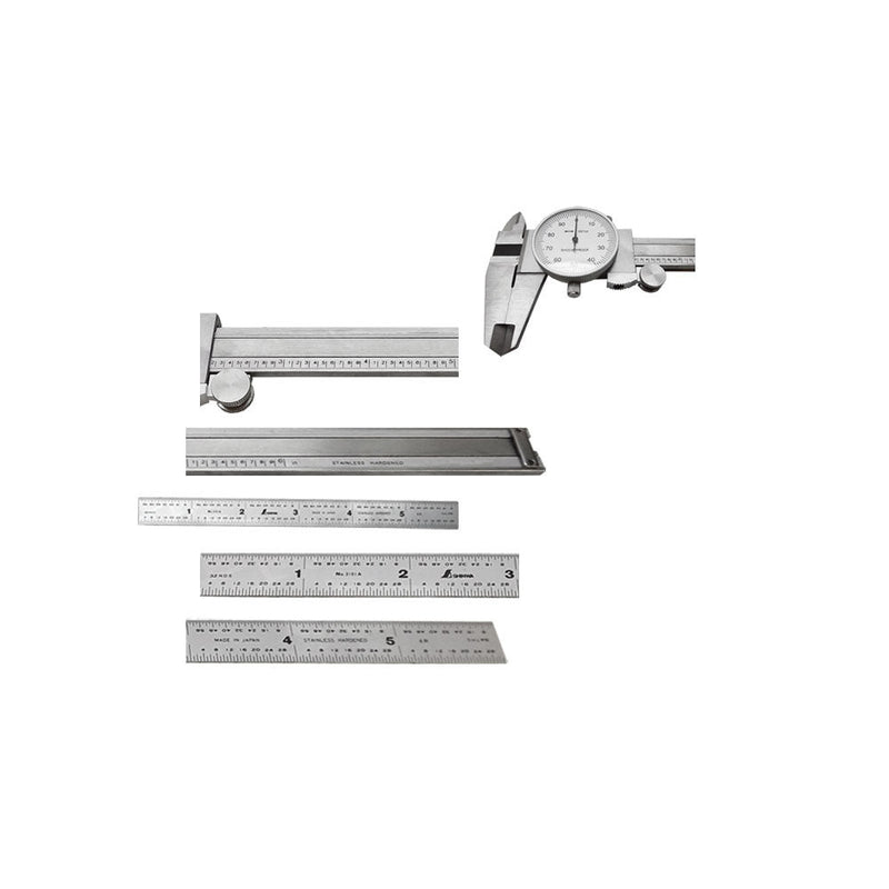 6'' Shockproof Dial Caliper .0001 Micrometer Ruler Mechanical Tool Kit 3 PC Inspection Set