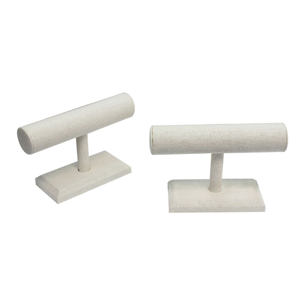 7" x 5" Beige Linen Wrapped Oval Single Round T-Bar Jewelry Display Watches Necklaces Bracelets Holder