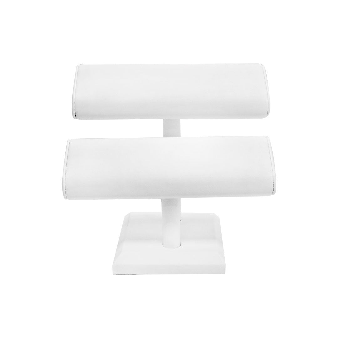 7-1/2''L x 7''H White Faux Leather Double Oval T-Bar Jewelry Display Bracelet Holder Fixture Leatherette