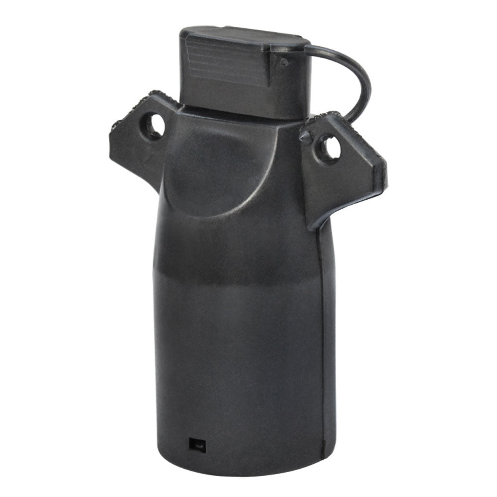 Black 7-way RV blade to 4-wire flat trailer light adapter plug with dust cover.