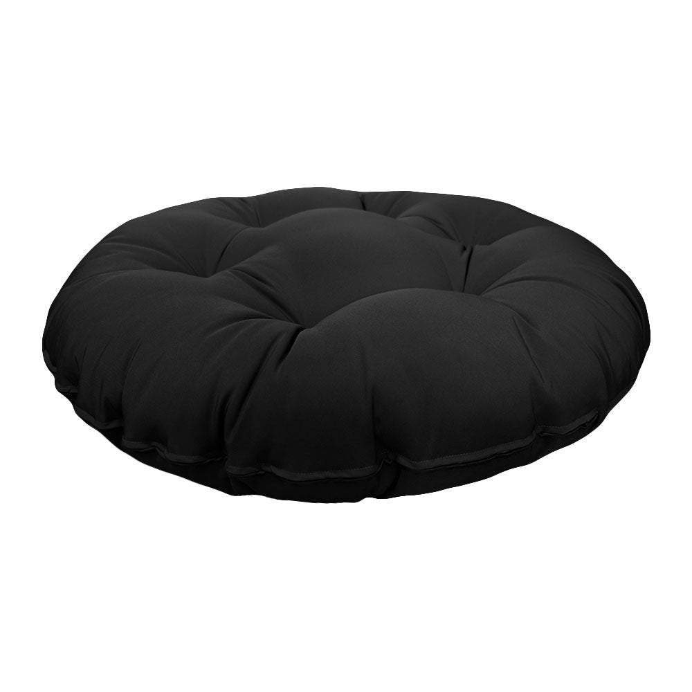 Side view of round papasan cushion, 48-inch diameter, thick padded design