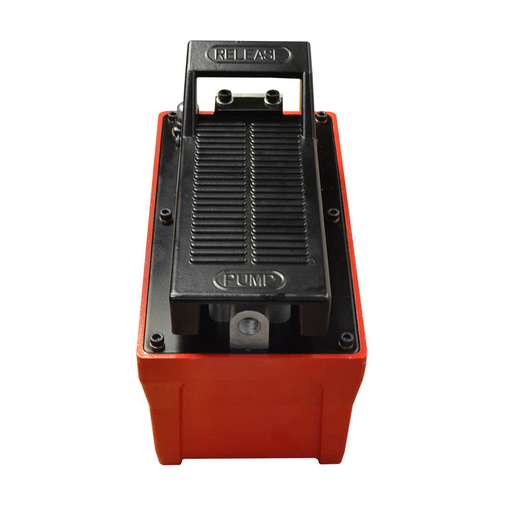 10000 PSI pneumatic air over hydraulic pump set including foot control and coupler.