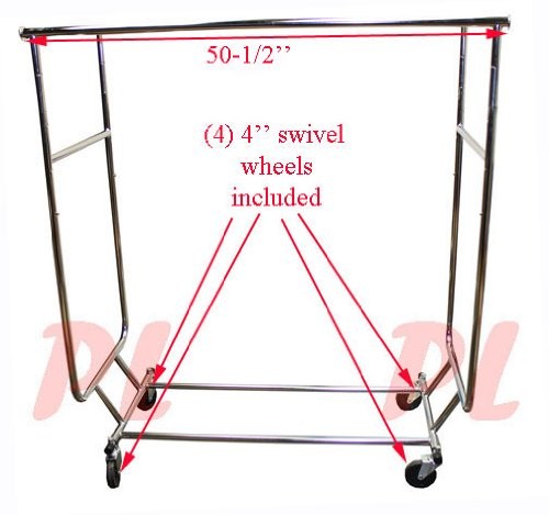 Double Parrallel Bar Adjustable Clothes Rack Hanger Retail w- SWIVEL WHEELS