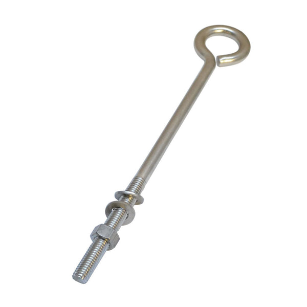 Forge Style Marine Stainless Steel 3/8" x 12" Turned Eye Bolt Nut and Washers  140 Lb Cap.