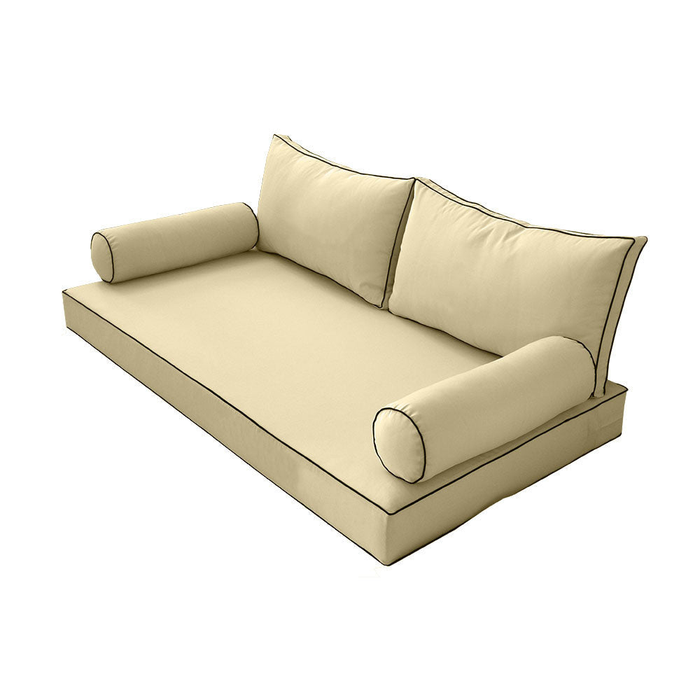 Style2 Full Size 5PC Contrast Pipe Outdoor Daybed Mattress Cushion Bolster Pillow Slip Cover Complete Set AD103