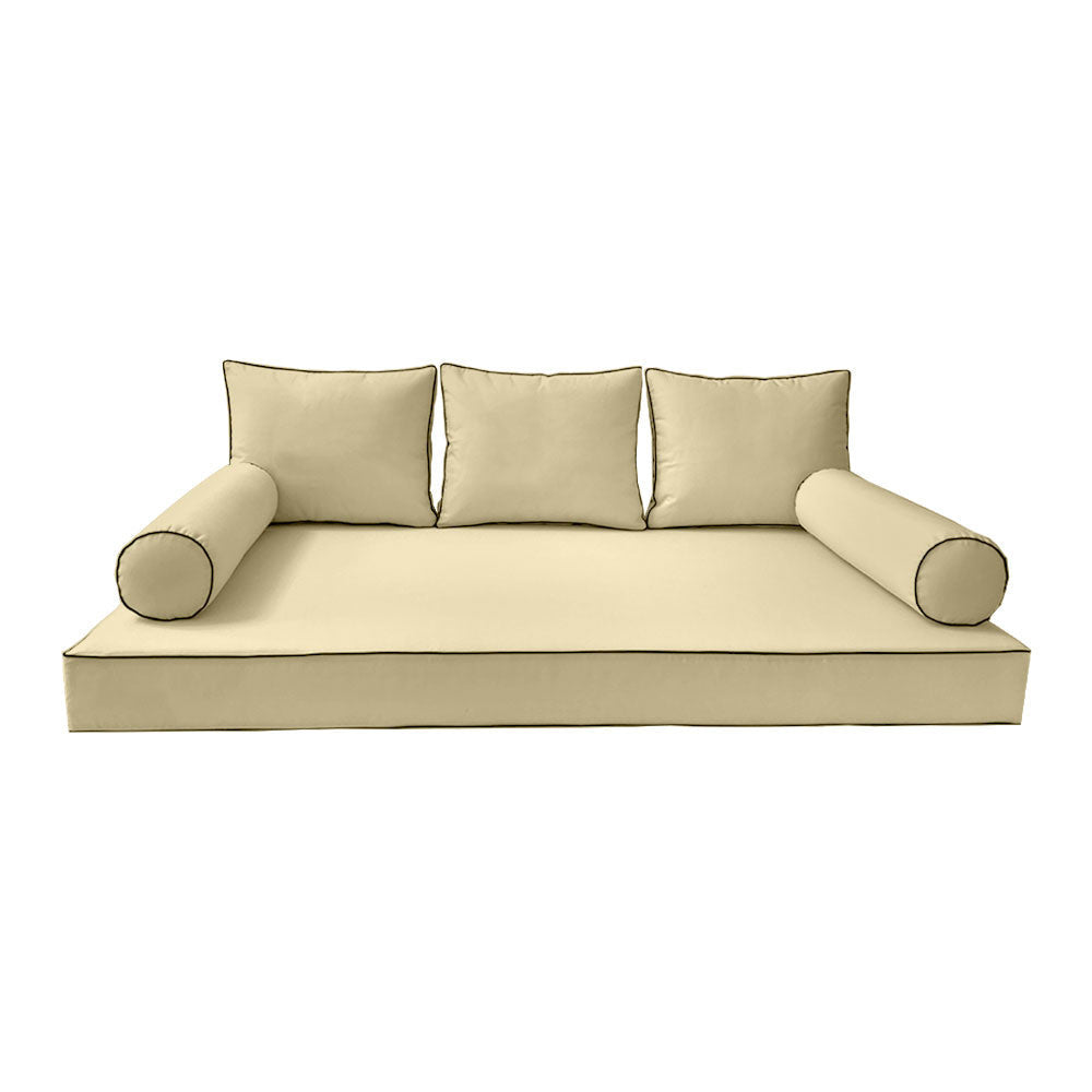 Style3 Crib Size 6PC Contrast Pipe Outdoor Daybed Mattress Cushion Bolster Pillow Slip Cover Complete Set AD103