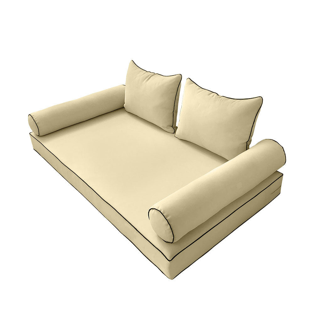 Style4 Full Size 5PC Contrast Pipe Outdoor Daybed Mattress Cushion Bolster Pillow Slip Cover Complete Set AD103