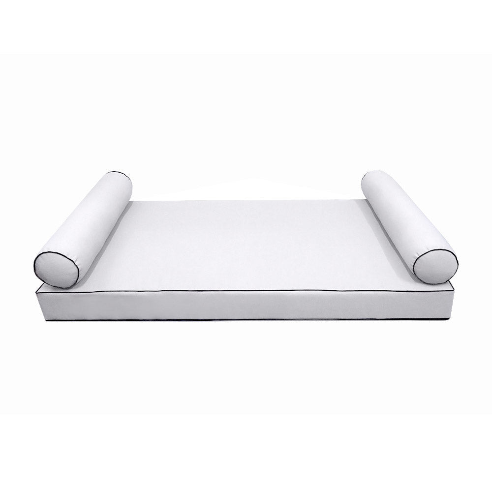 Style5 Twin-XL Size 3PC Contrast Pipe Trim Outdoor Daybed Mattress Cushion Bolster Pillow SlipCover COMPLETE SET AD105