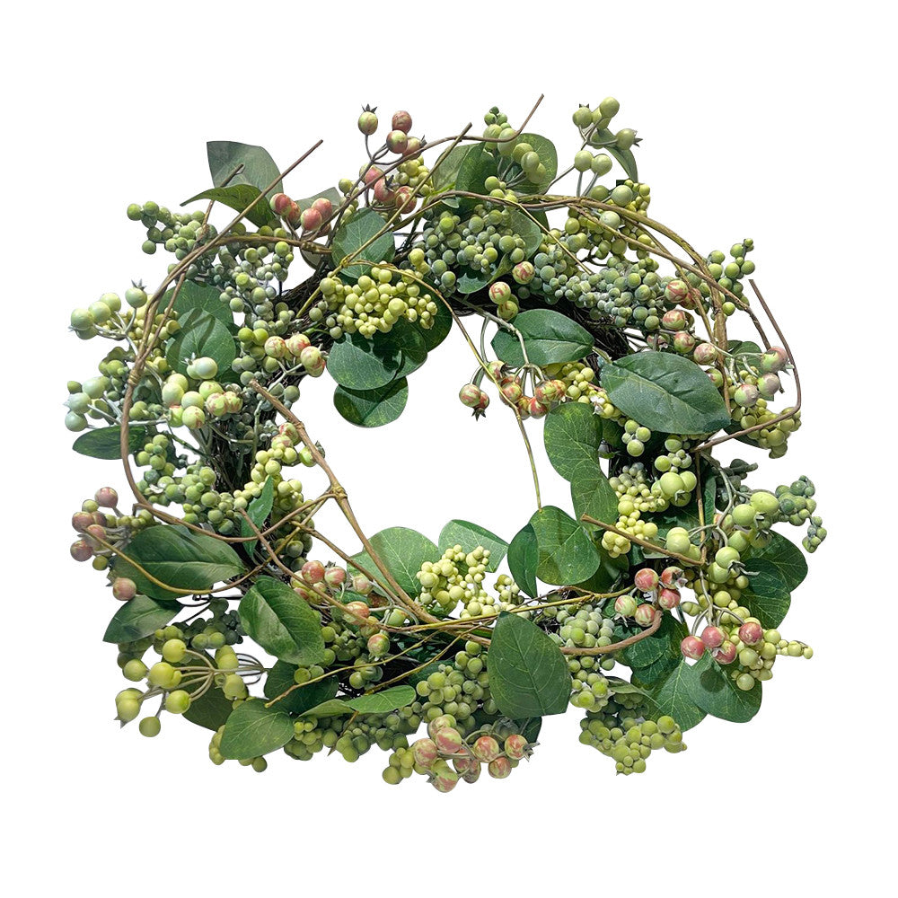 24'' Spring Botanical Artificial Mixed Berry Silk Floral Wreath Realistic Nearly Natural Home Decor
