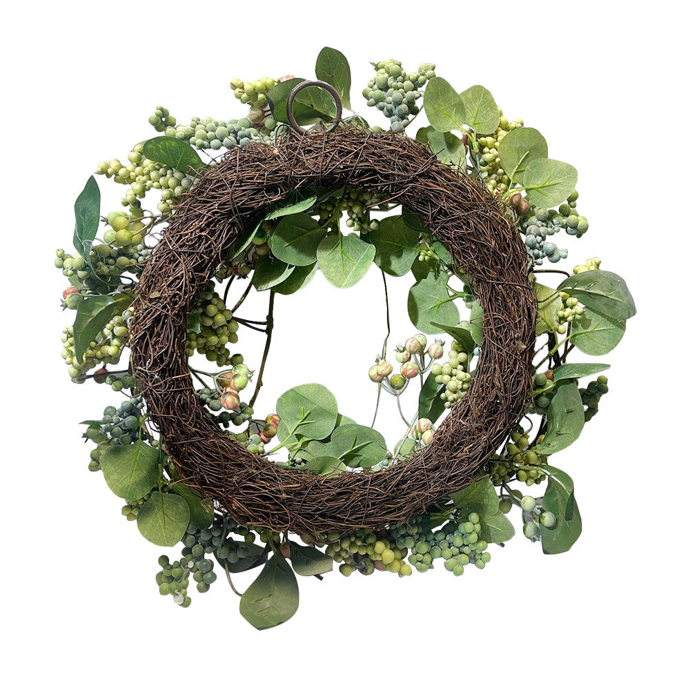 24'' Spring Botanical Artificial Mixed Berry Silk Floral Wreath Realistic Nearly Natural Home Decor