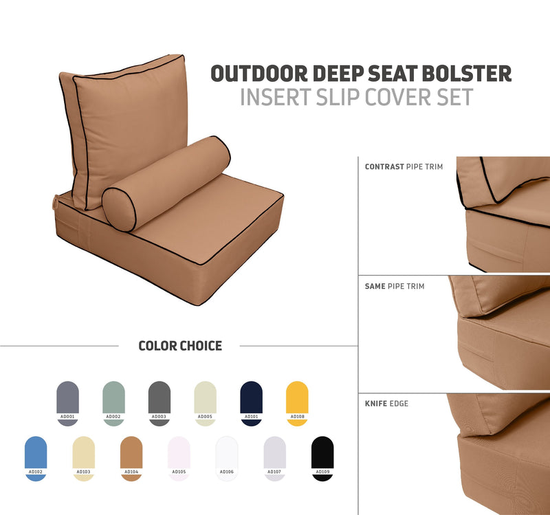 Outdoor Deep Seat Back Rest Bolster Cushion Insert Slip Cover Set