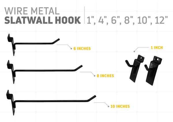 Slatwall Hooks Retail Display Wire Metal Hanger 1",4",6",8",10",12"