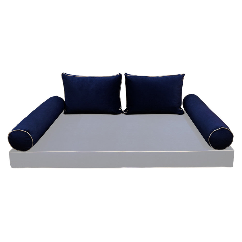 STYLE V1 Full Velvet Contrast Pipe Indoor Daybed Bolster Pillow COVER