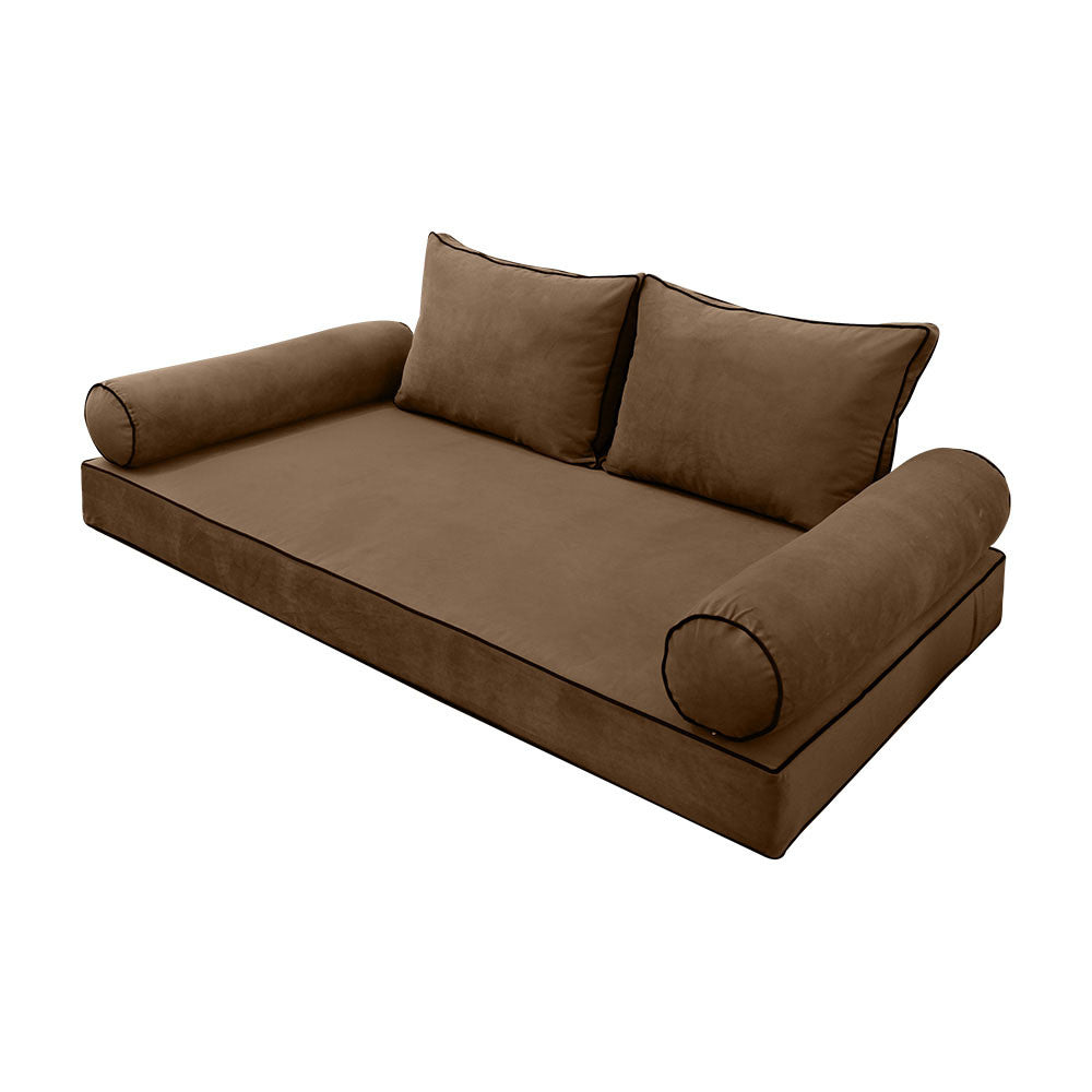 Style V1 Twin Contrast Pipe Velvet Indoor Daybed Mattress Pillow Complete Set AD308