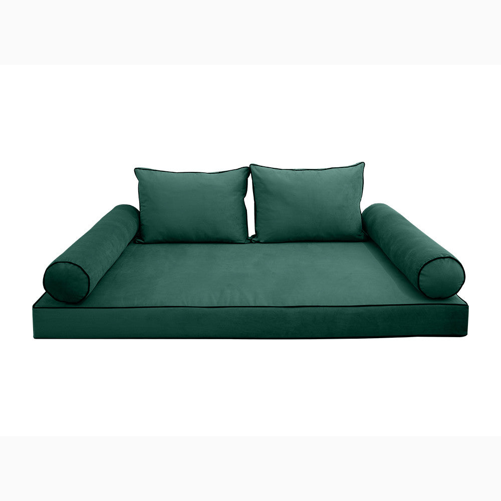 Style V1 Twin Contrast Pipe Velvet Indoor Daybed Mattress Pillow Complete Set AD317